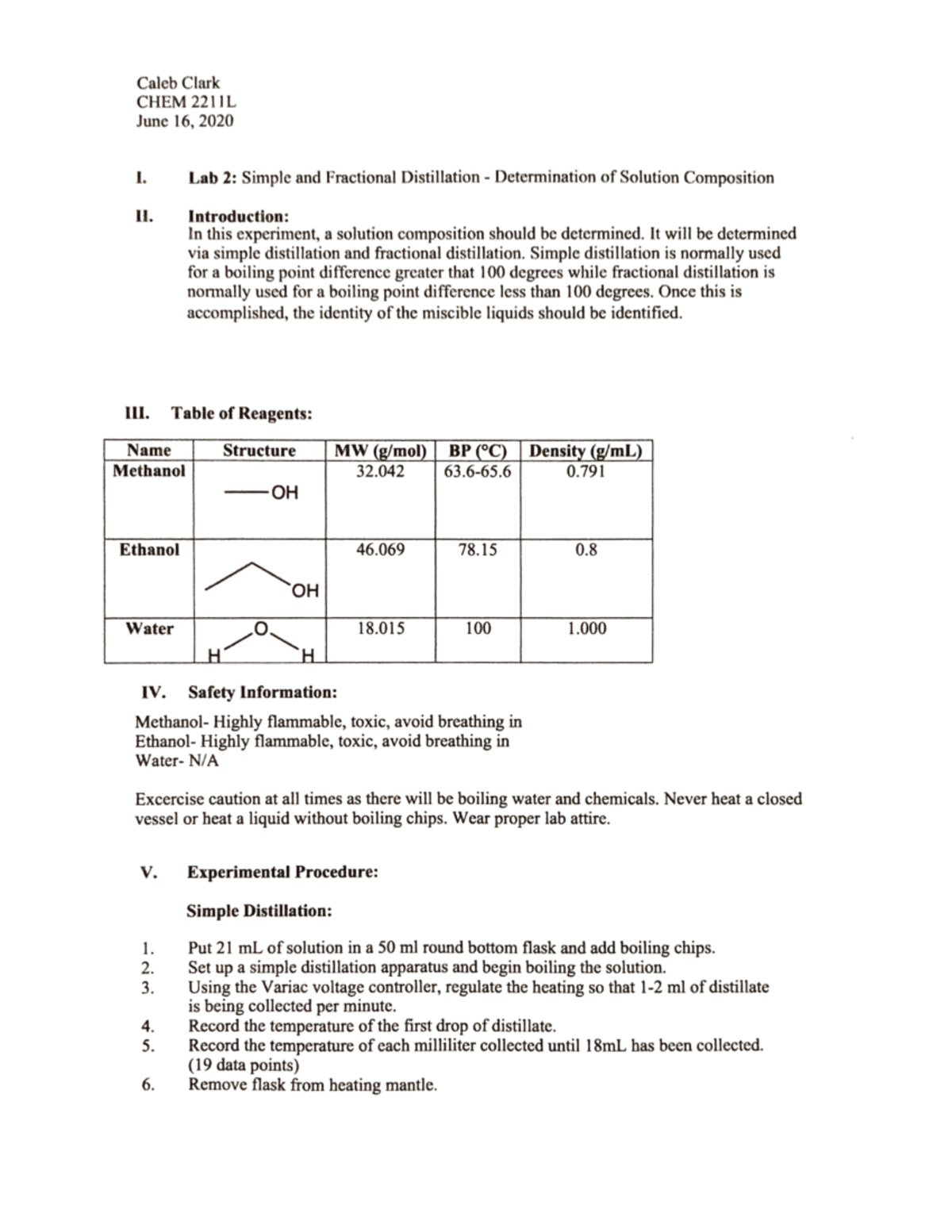 Ochem Lab Lab Lab Caleb Clark Chem 2211l June 16 2020 I Lab 2 Simple And Fractional Studocu Ochem Lab Lab Lab Caleb Clark Chem 2211l June 16 2020 I Lab 2 Simple And Fractional Studocu