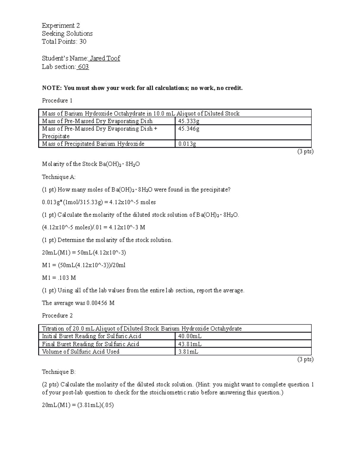 CHEM 110L - Experiment 2 Seeking Solutions - Experiment 2 Seeking ...
