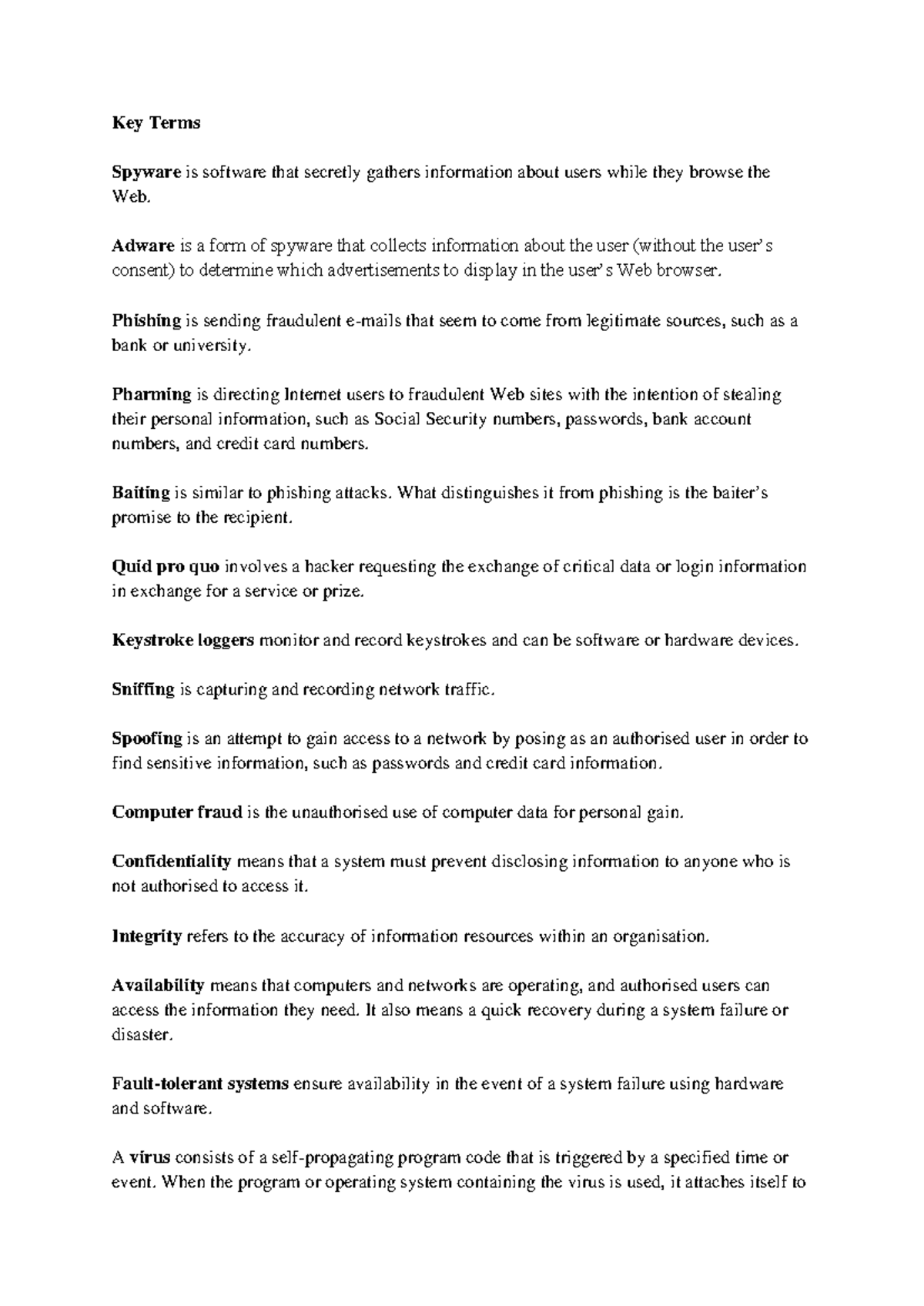 Key Terms Chapter 5 - Key Terms Spyware is software that secretly ...