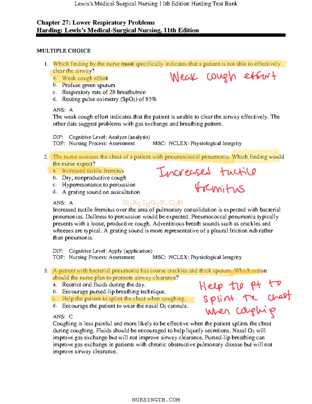 27 - None - NURSINGTB Chapter 27: Lower Respiratory Problems Harding ...