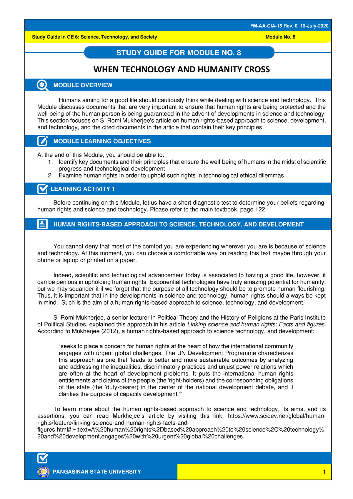 STS SG-8 - sts modl - PANGASINAN STATE UNIVERSITY Study Guide in GE 6 ...