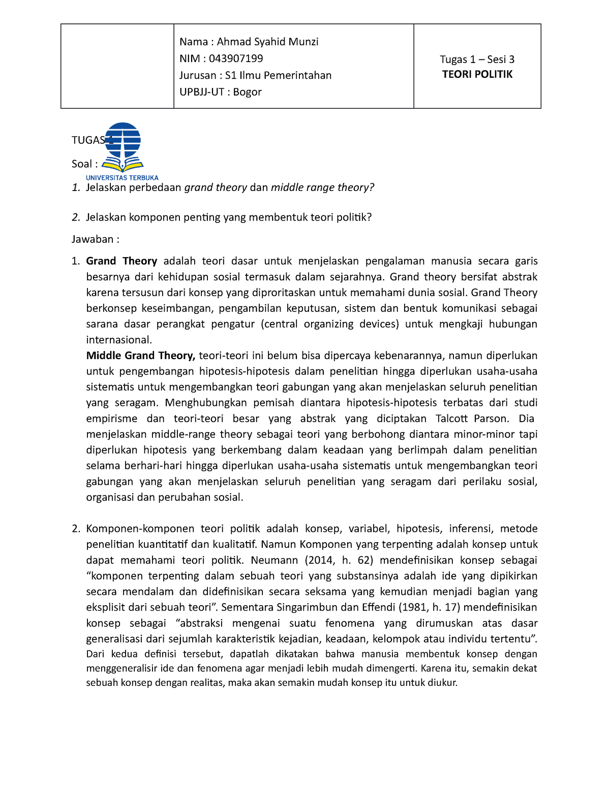 Tugas 1 – Teori Politik - TUGAS 1 Soal : Jelaskan Perbedaan Grand ...