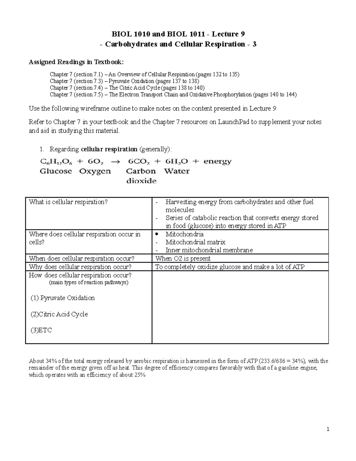 BIOL1010 1011 L9 Respiration 3 WF - BIOL 1010 and BIOL 1011 - Lecture 9 ...