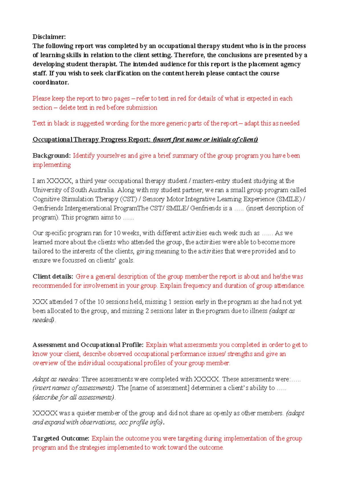 Report template - Disclaimer: The following report was completed by an ...