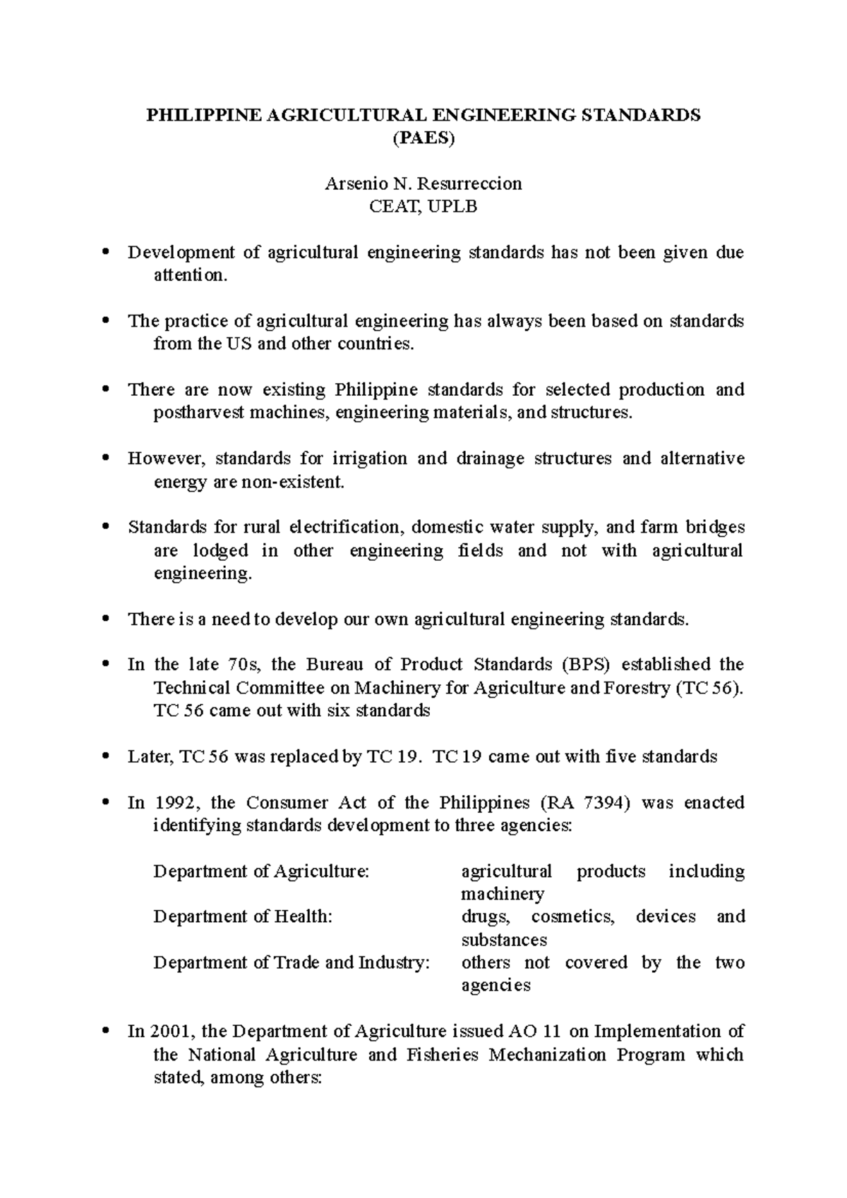 2 - Review Notes - PAES - PHILIPPINE AGRICULTURAL ENGINEERING STANDARDS ...