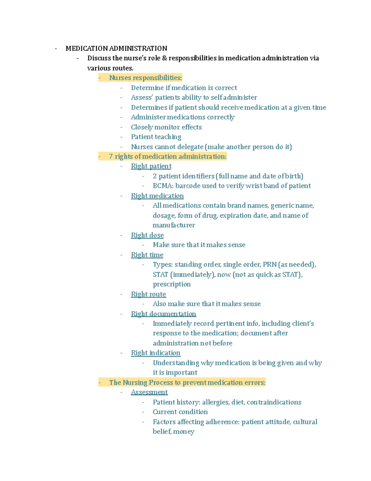 Essentials Exam 2 Review - MEDICATION ADMINISTRATION Discuss the nurse ...