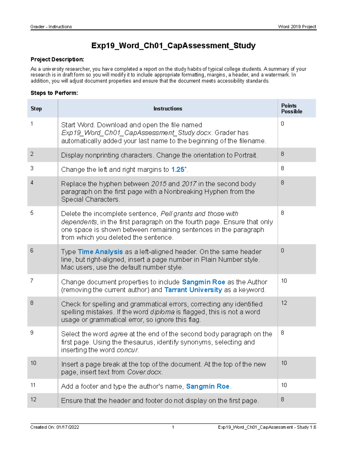 Exp19 Word Ch01 Cap Assessment Study Instructions - Grader ...