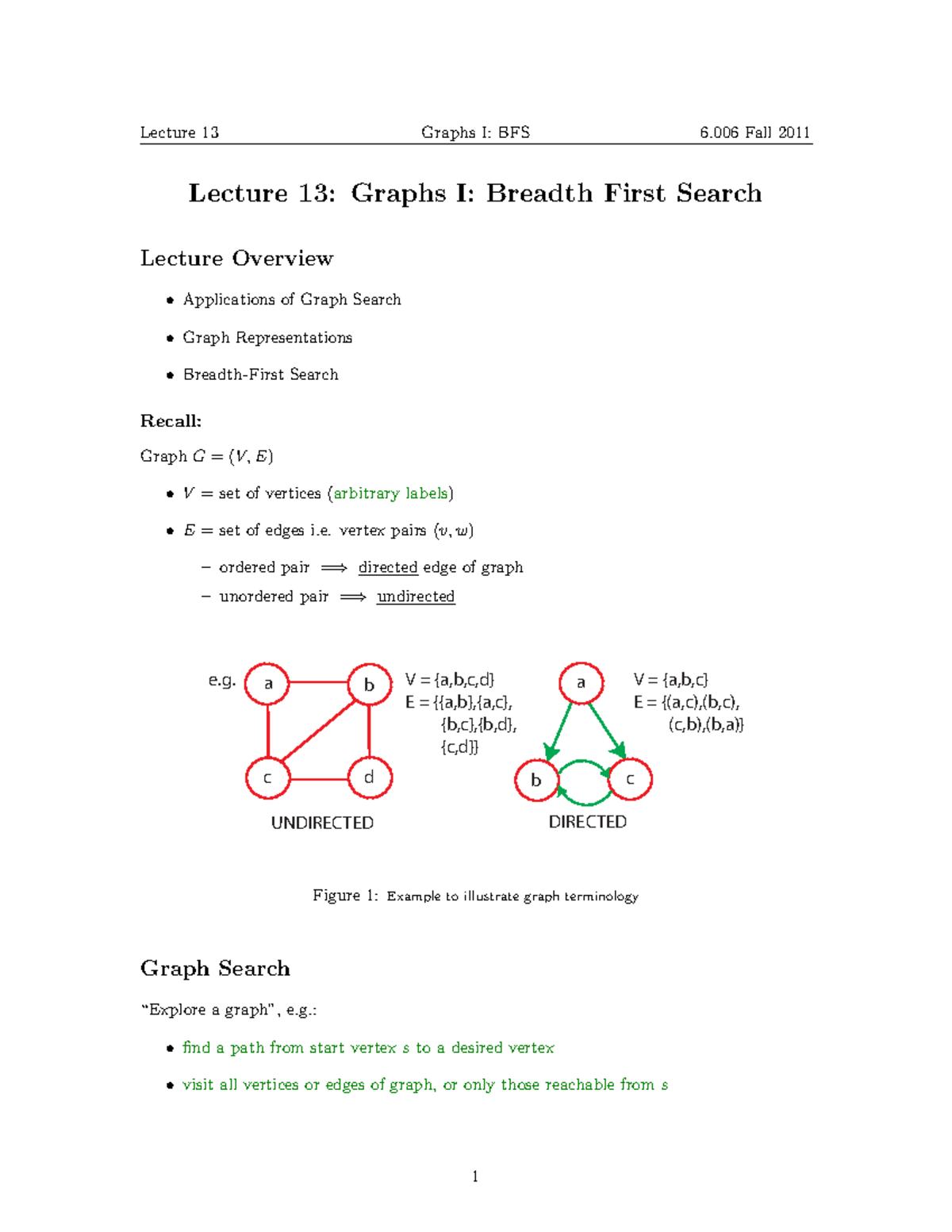 Graphs I- Breadth First Search - Lecture 13: Graphs I: Breadth First ...