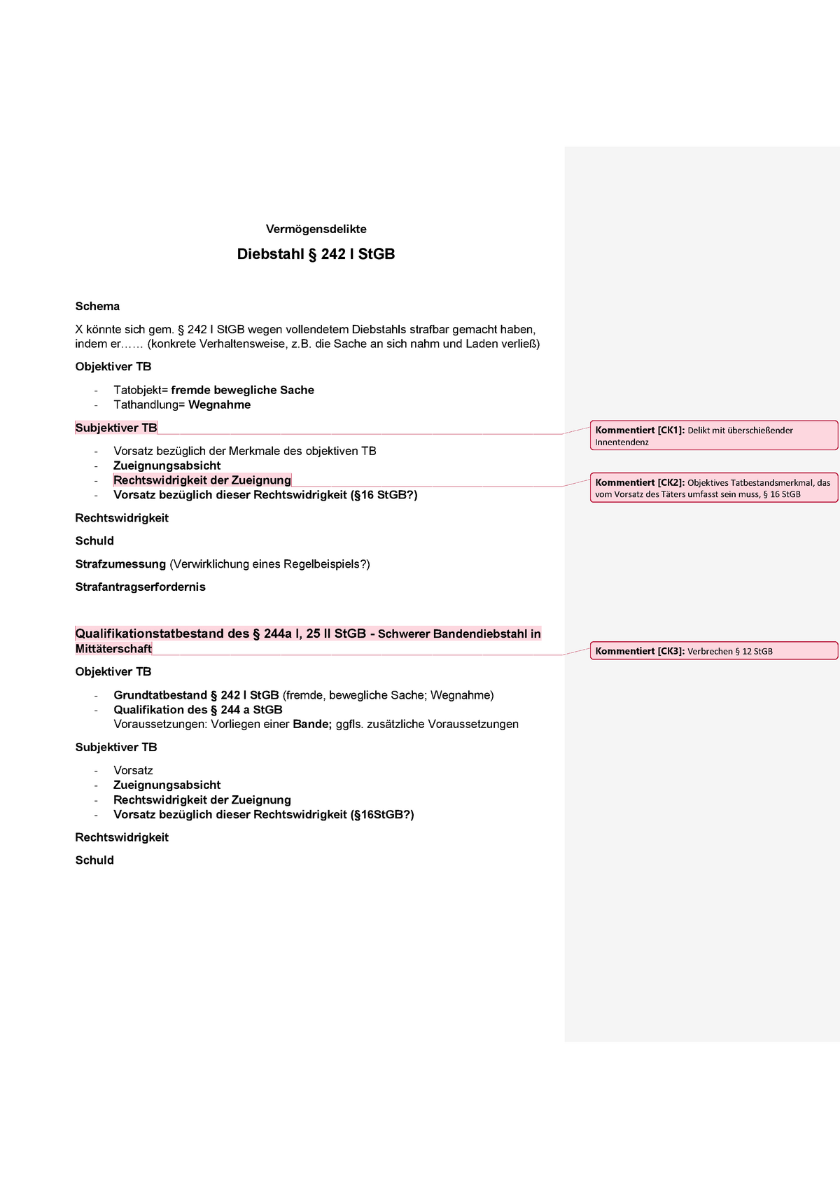 Diebstahl - Schema Mit Den Wichtigesten Definitionen/Problemen ...