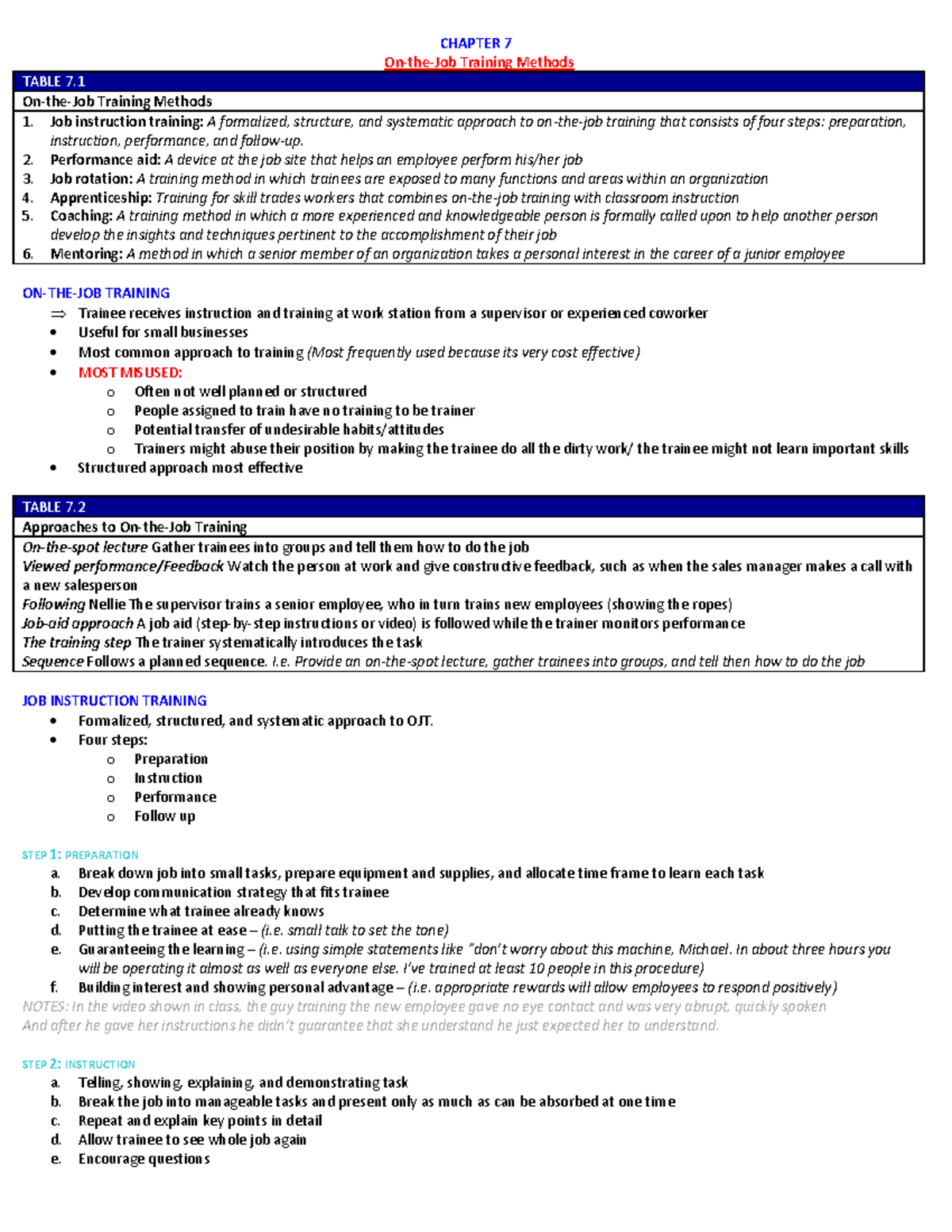 Summary Training and Development lecture 7-11 - CHAPTER 7 Training ...