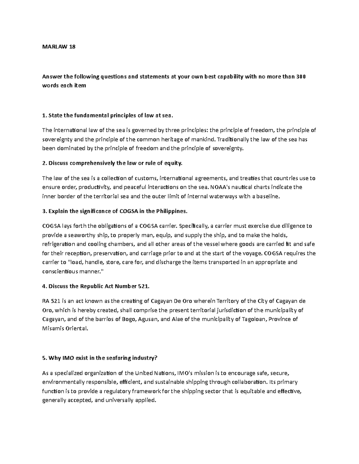 Marlaw 18 Here are some sample essay test questions that can serve as