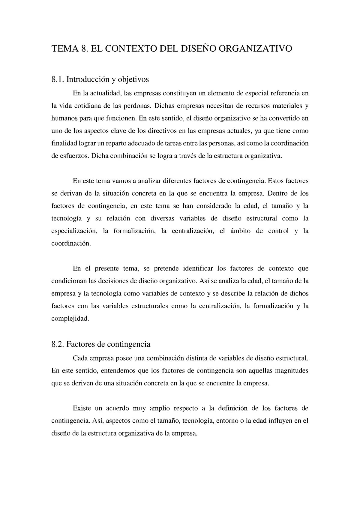 TEMA 8. EL Contexto DEL Diseño Organizativo - TEMA 8. EL CONTEXTO DEL ...