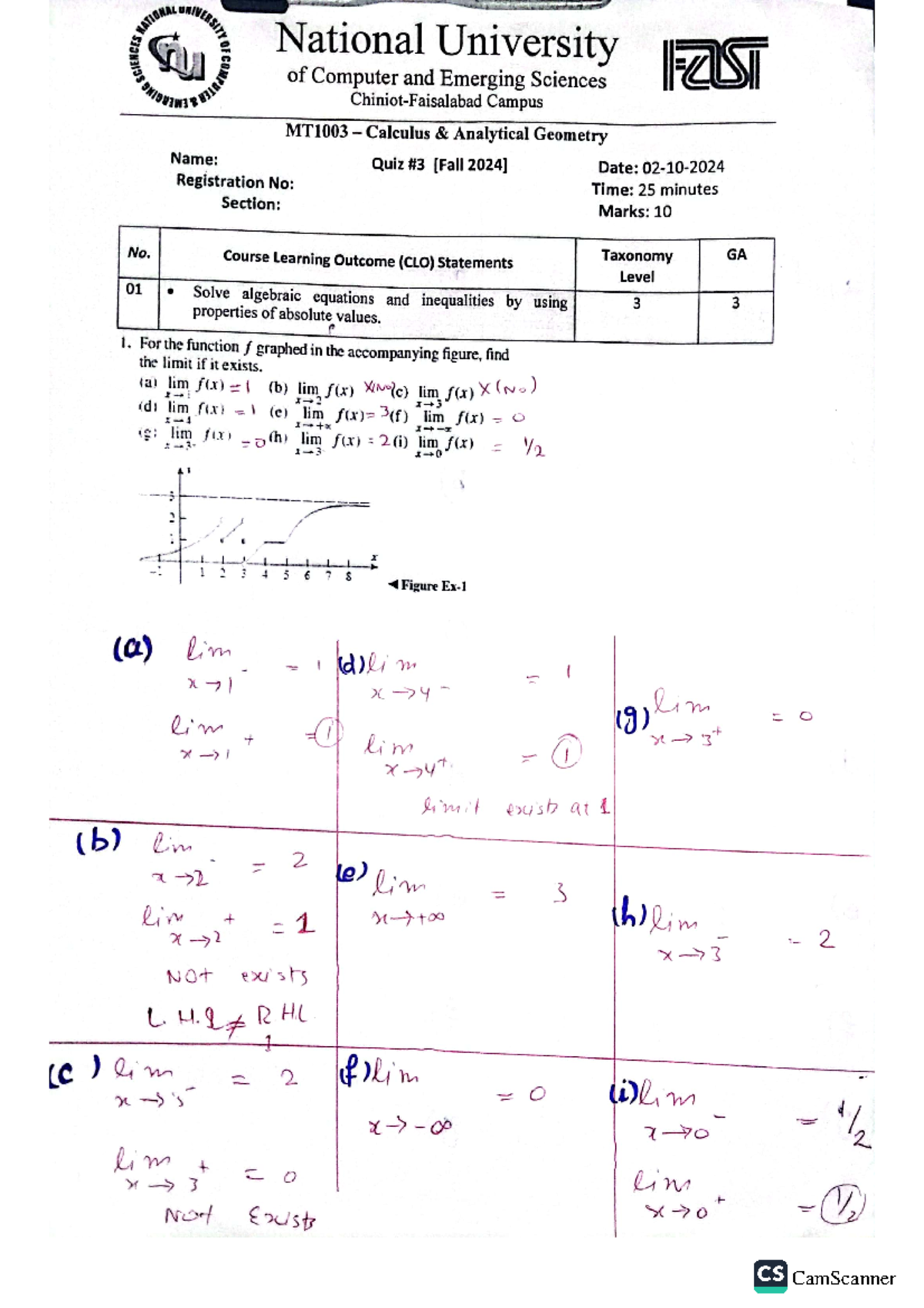 Calculus Quiz-03 Solution - NATIONAL, GENERAL Au National University of ...