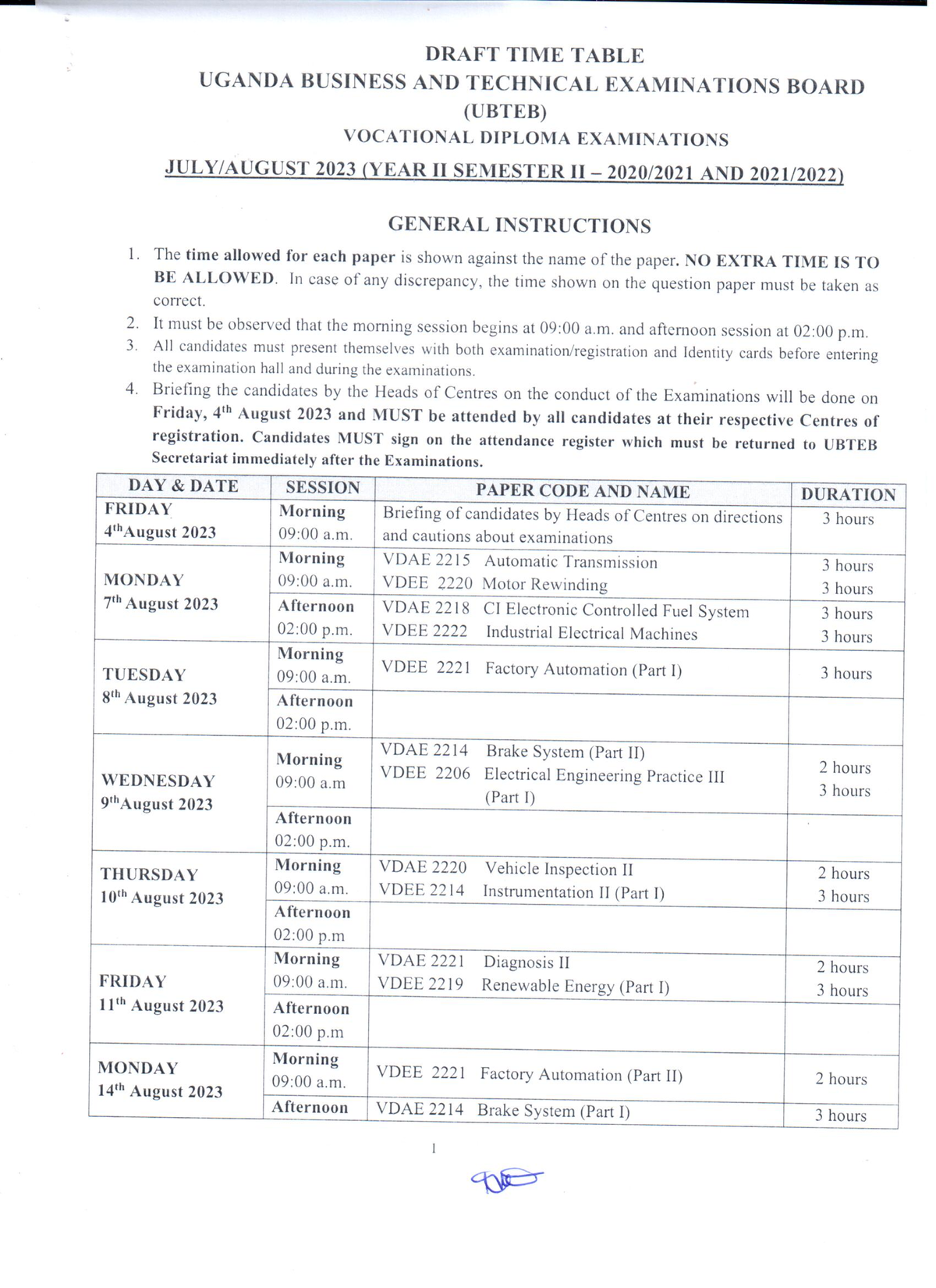 Ubteb vocational diploma examinations july august 2023pdf 1688545367928 ...