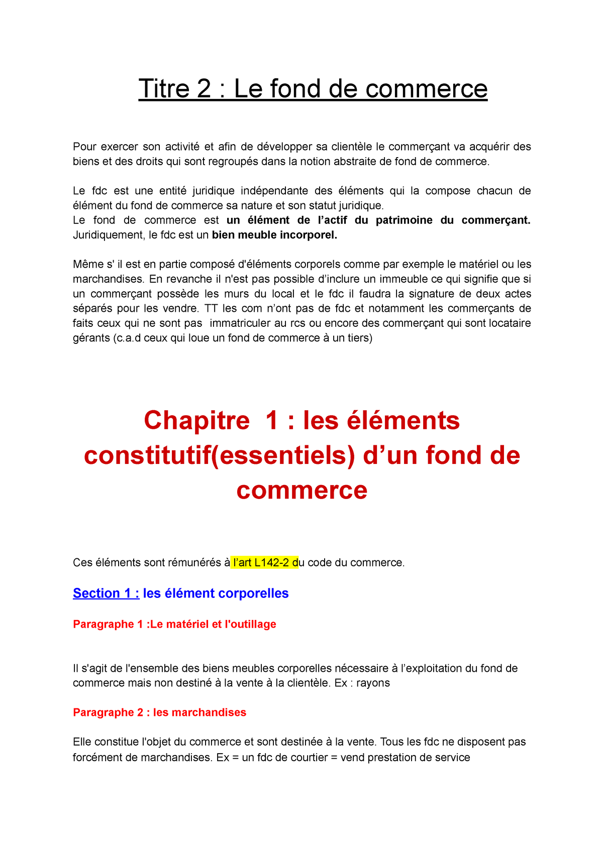 dissertation sur le fond de commerce