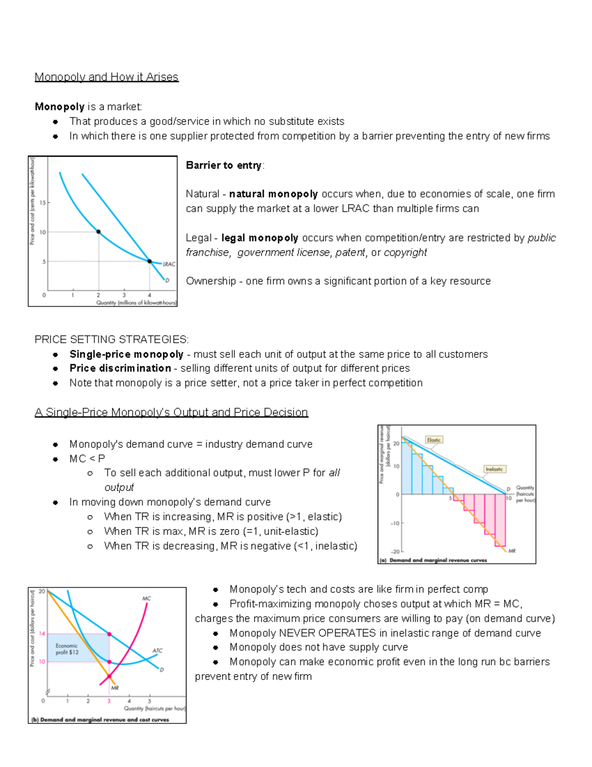 CH 12 Monopolies - ch 12 lec notes summary - Monopoly and How it Arises ...