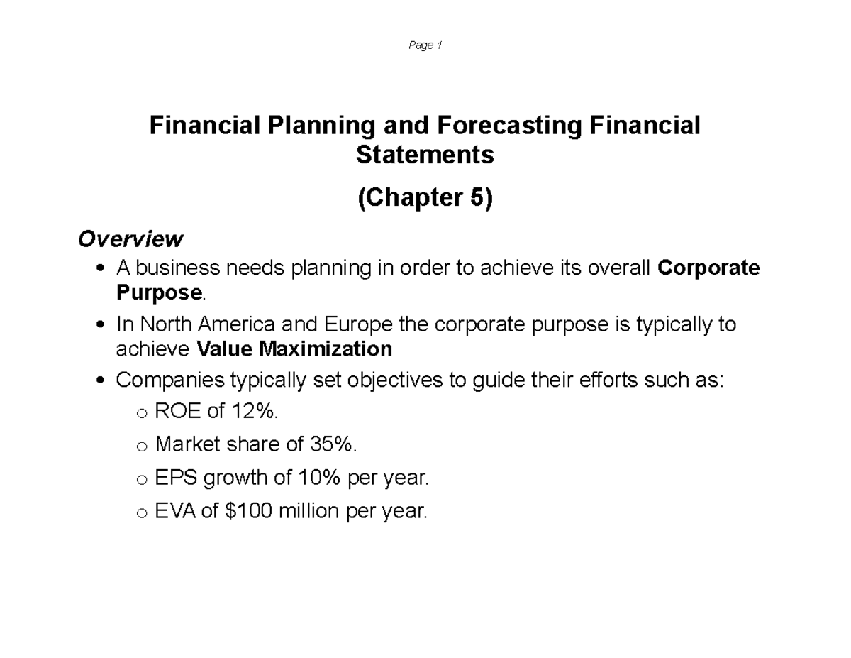 Chapter 5 2019 - Lecture Notes - Financial Planning And Forecasting ...