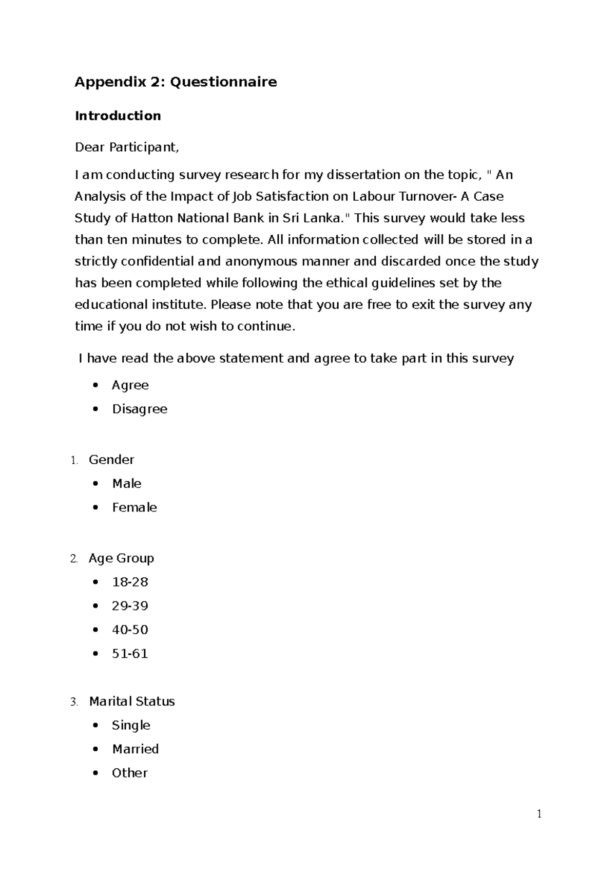 Questionnaire - A literature review - Appendix 2: Questionnaire ...
