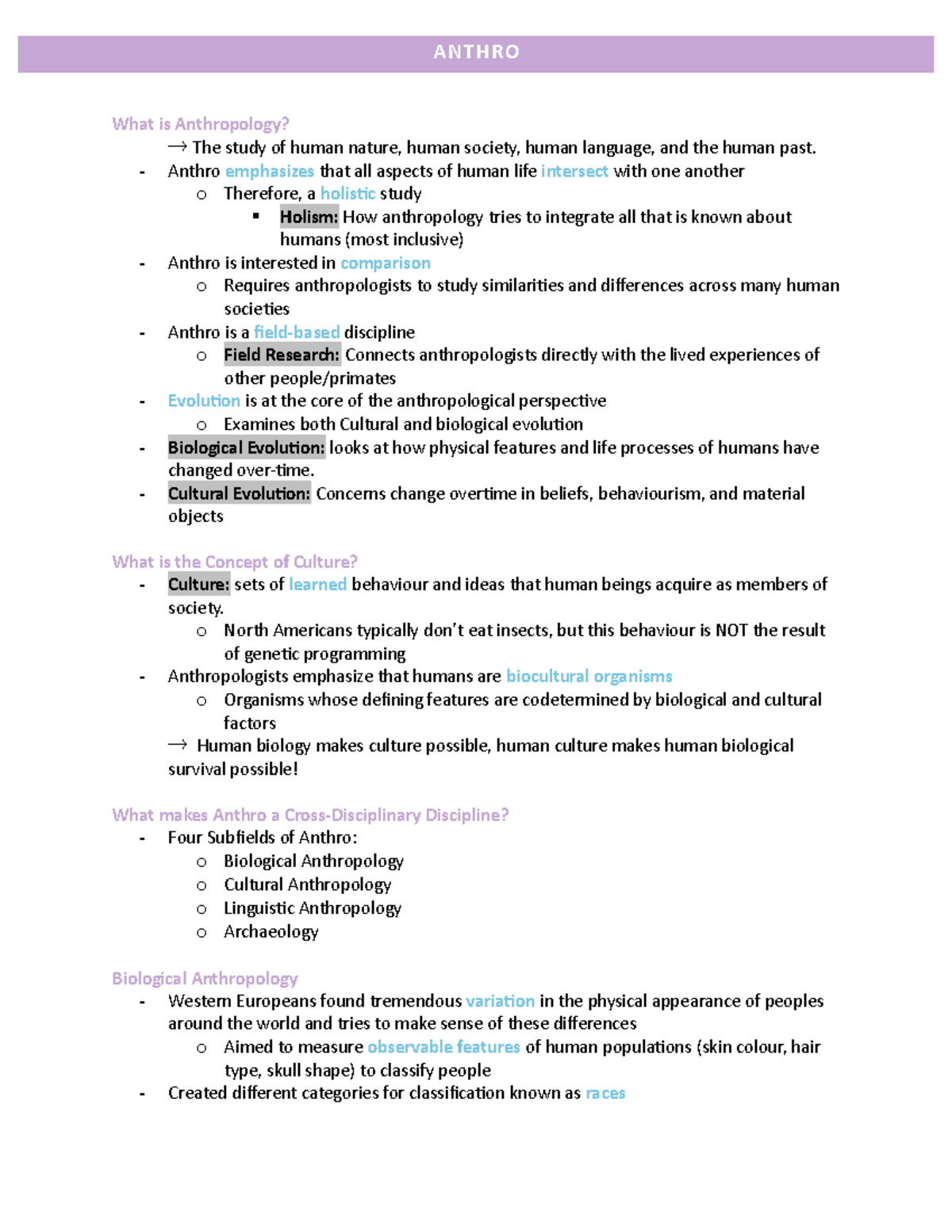 Anthropology Chapter 1 - What is Anthropology? The study of human ...