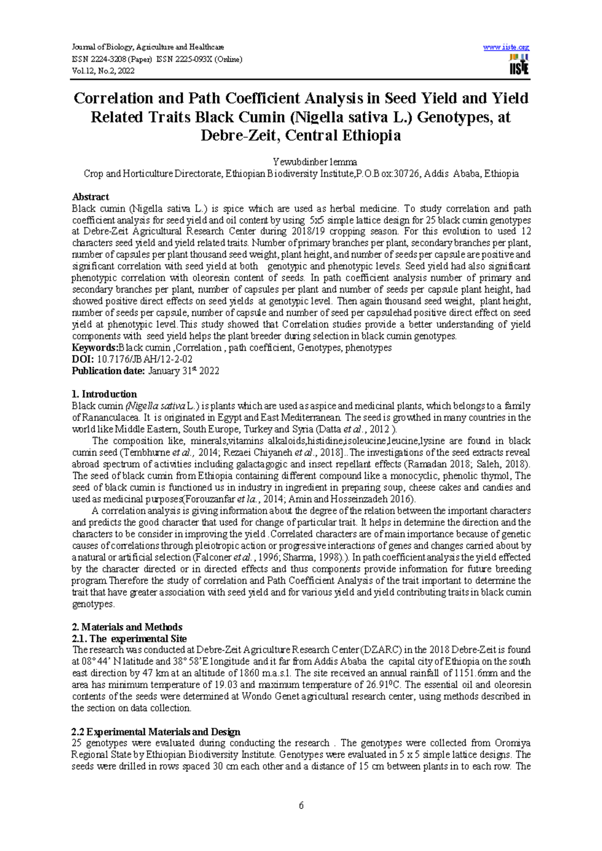 Correlation and Path Coefficient Analysis in Seed Yield - ) Genotypes ...