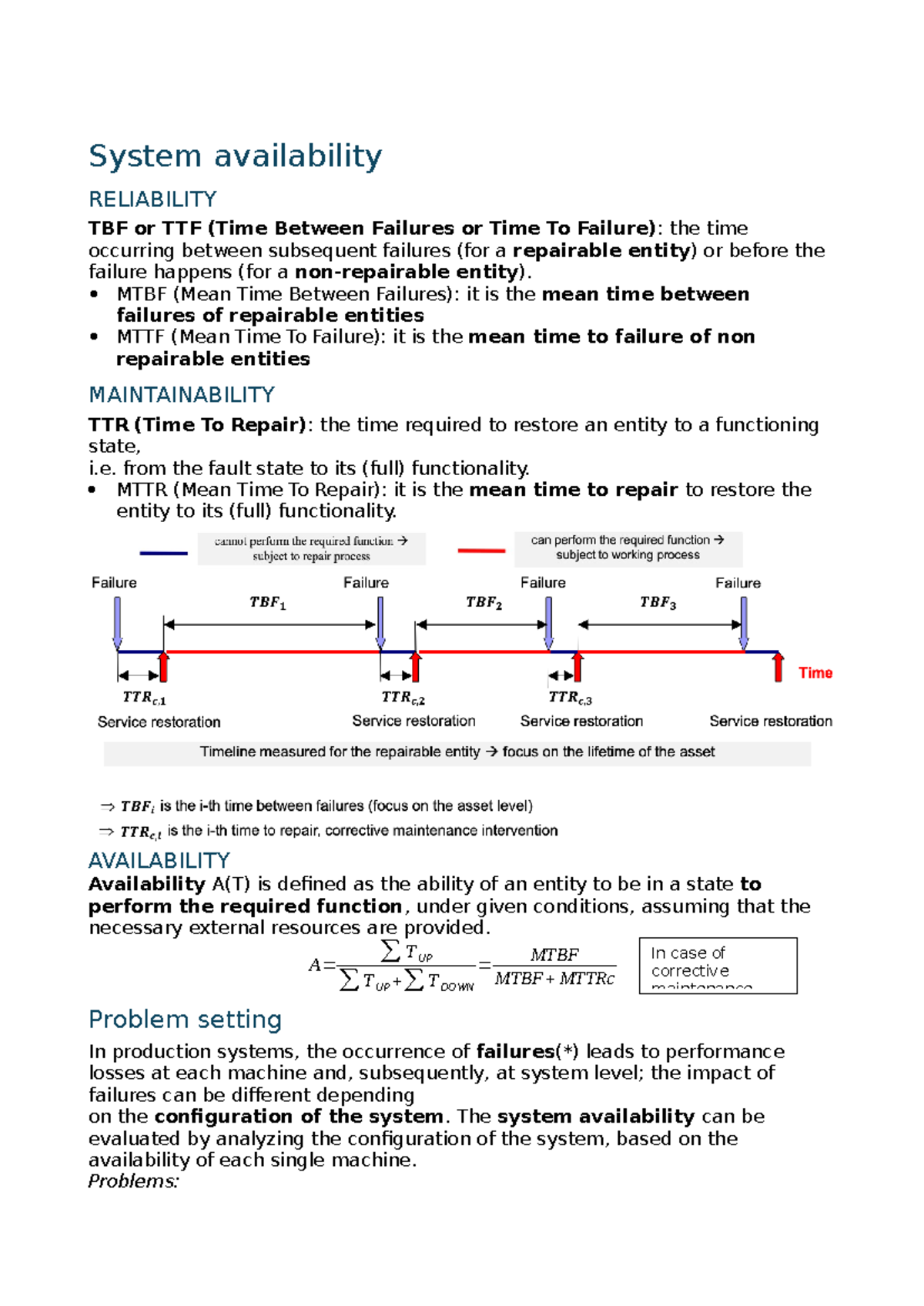 System availability - System availability RELIABILITY TBF or TTF (Time ...