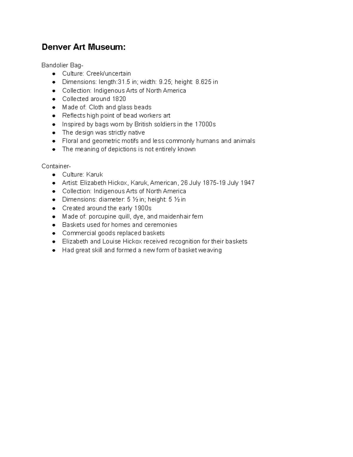 Activity Notes- Denver Art Museum - Denver Art Museum: Bandolier Bag