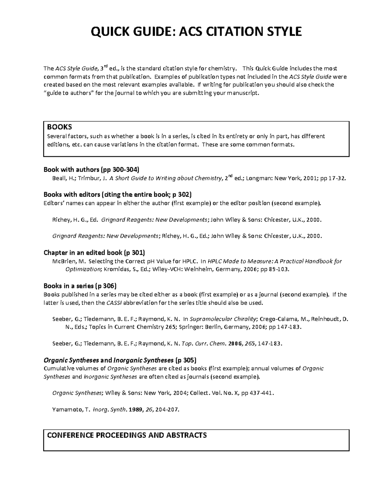 ACS example Assingment QUICK GUIDE ACS CITATION STYLE The ACS