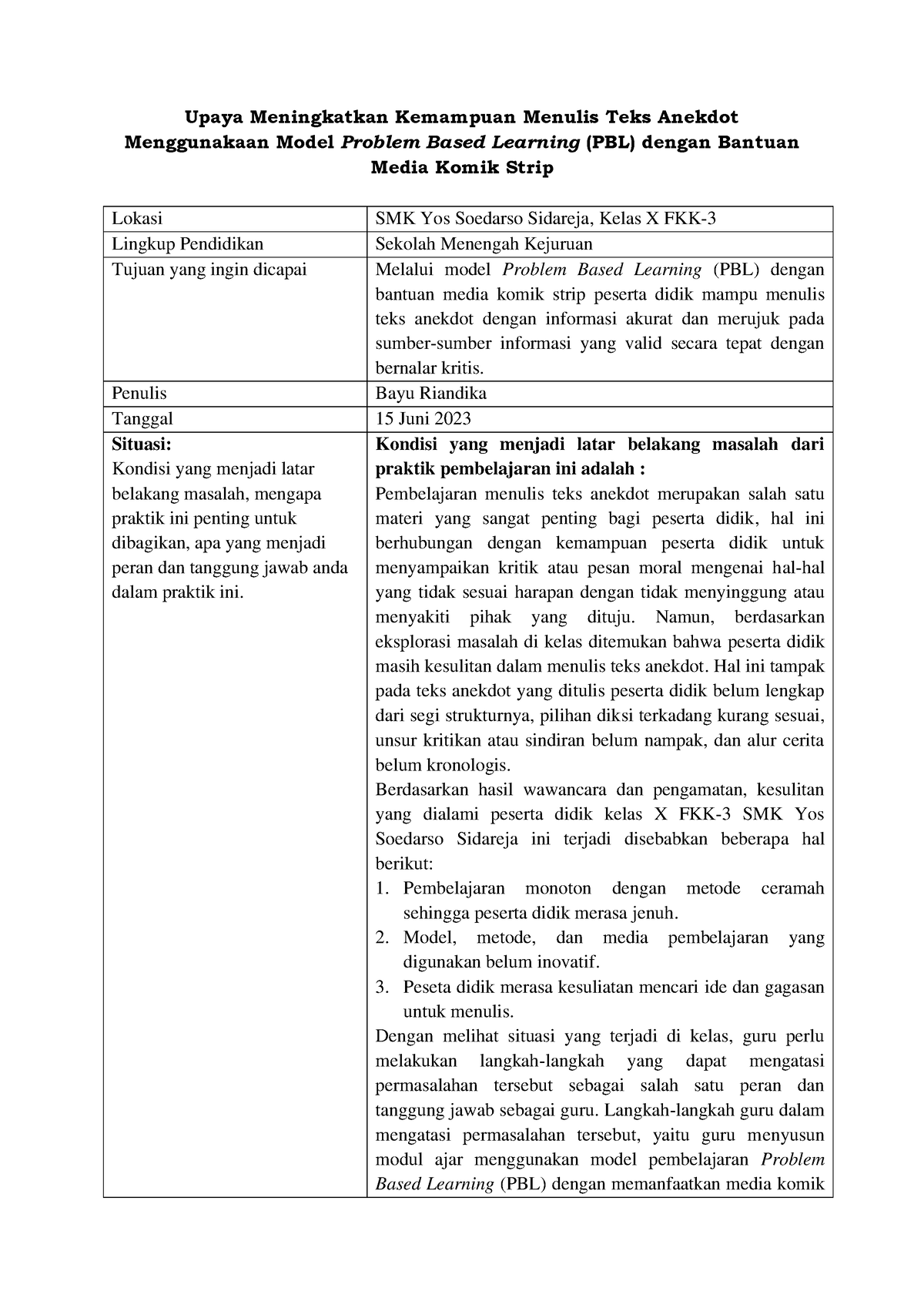 Hasil Refleksi Pembelajaran (Best Practices)-Bayu Riandika - Bahasa ...