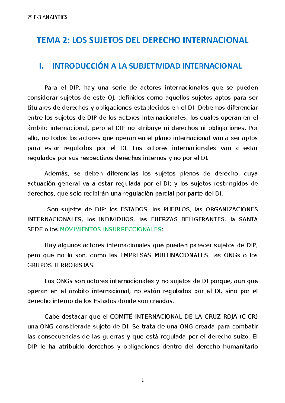 TEMA 2 LOS Sujetos DE Derecho Internacional - TEMA 2: LOS SUJETOS DEL ...