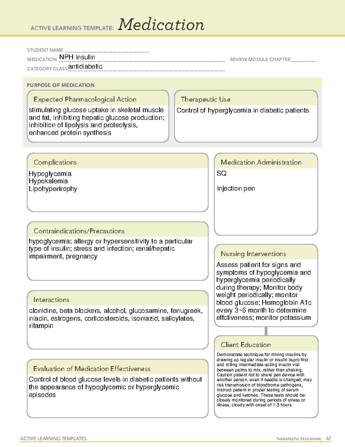 NPH insulin - Medication template - ACTIVE LEARNING TEMPLATES ...