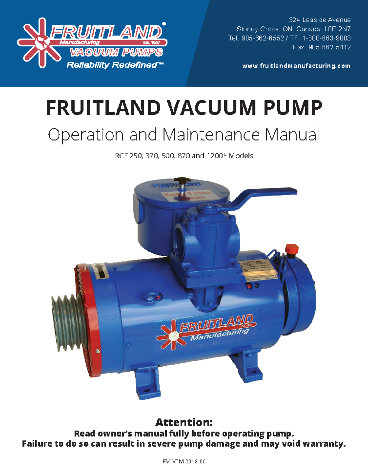 Fruitland Manual 2018 06 FRUITLAND VACUUM PUMP Operation and