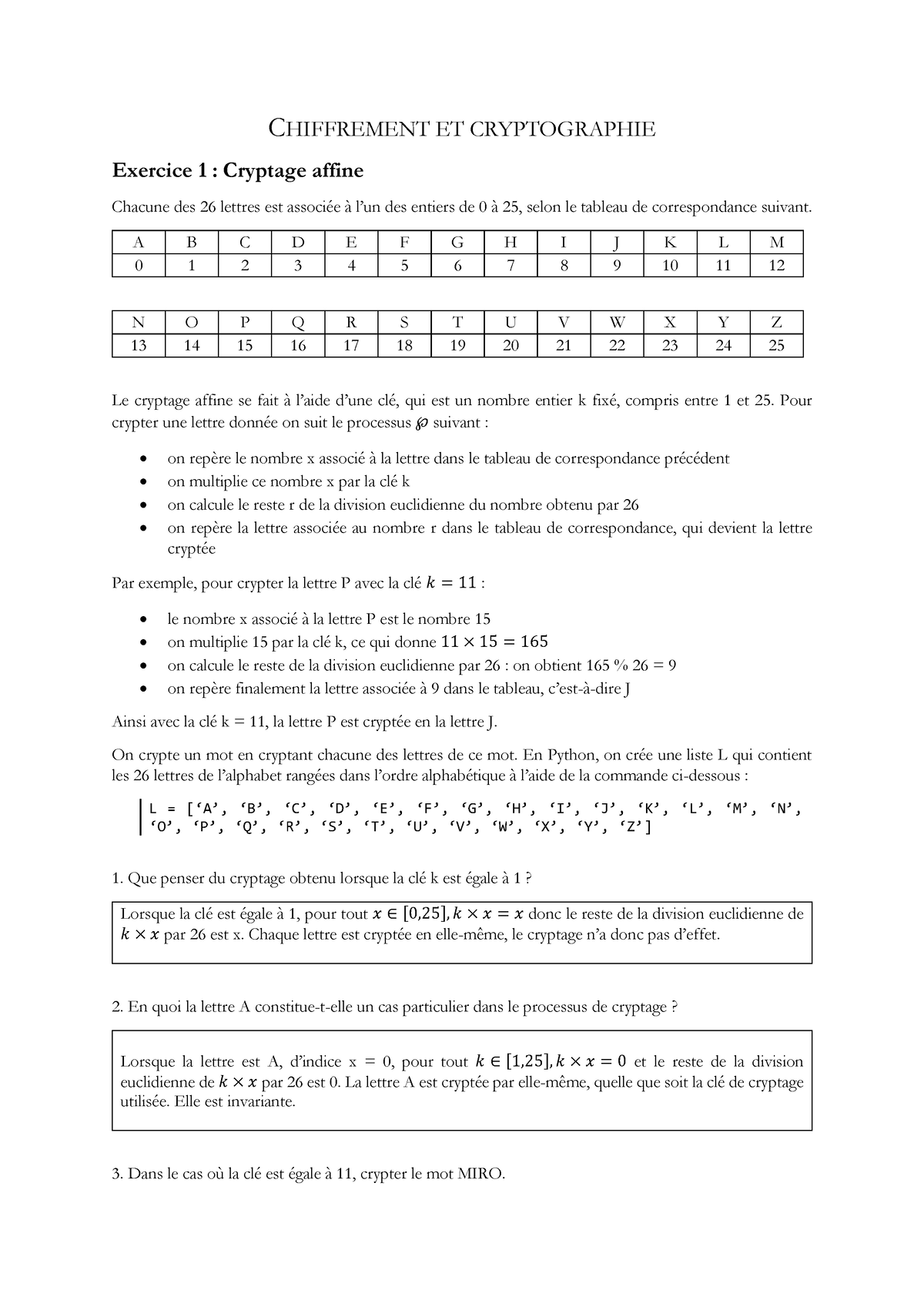 07-Chiffrement Et Cryptographie Corrige - CHIFFREMENT ET CRYPTOGRAPHIE ...