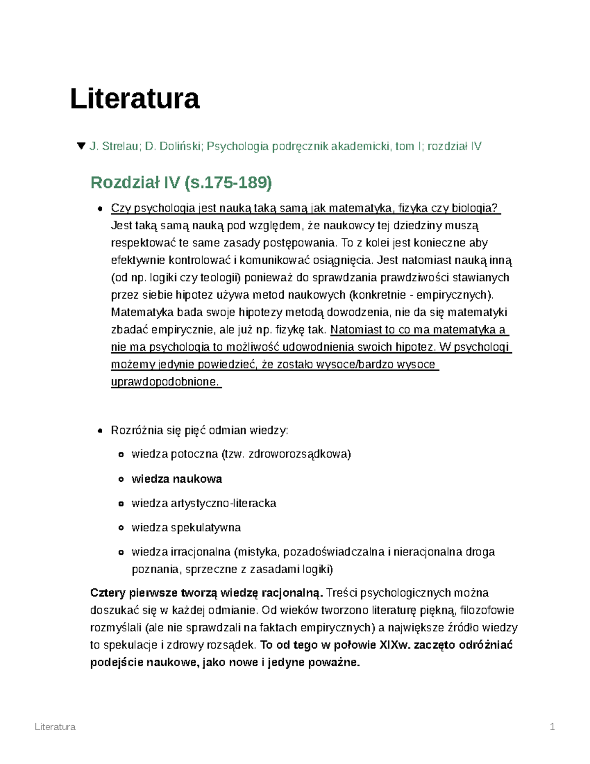 Literatura, historia i współczesność; Strelau; Doliński; Psychologia