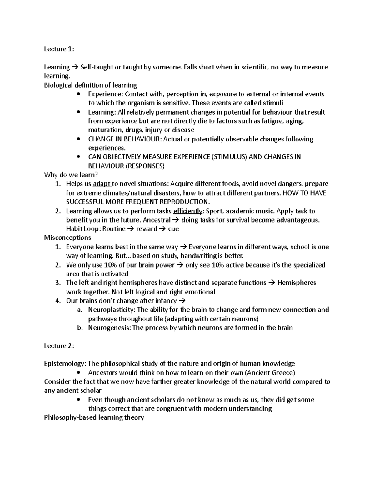 Lectures 1-19 - PSYCH 2GG3 - Lecture 1: Learning Self-taught Or Taught ...