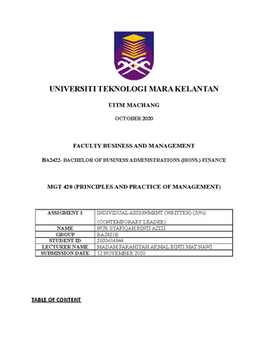 Assigment 1 A Fa Mous Leader Mgt 4 Universiti Teknologi Mara Kelantan Uitm Machang October Studocu