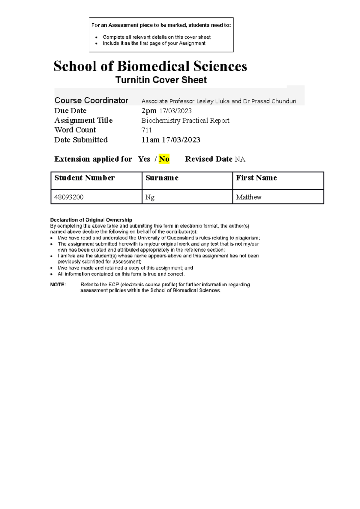 Biochemistry Practical Report - You will take this file home with you ...