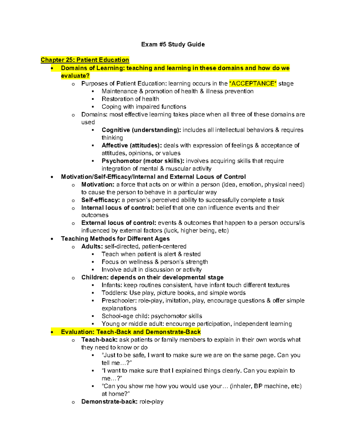 Exam 5 Study Guide Exam 5 Study Guide Chapter 25 Patient Education Domains Of Learning Exam 5 Study Guide Exam 5 Study Guide Chapter 25 Patient Education Domains Of Learning