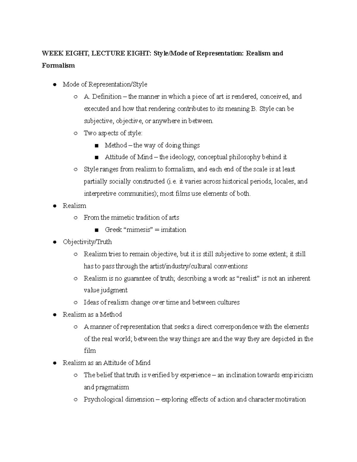 CTCS lecture notes week 8 - WEEK EIGHT, LECTURE EIGHT: Style/Mode of ...