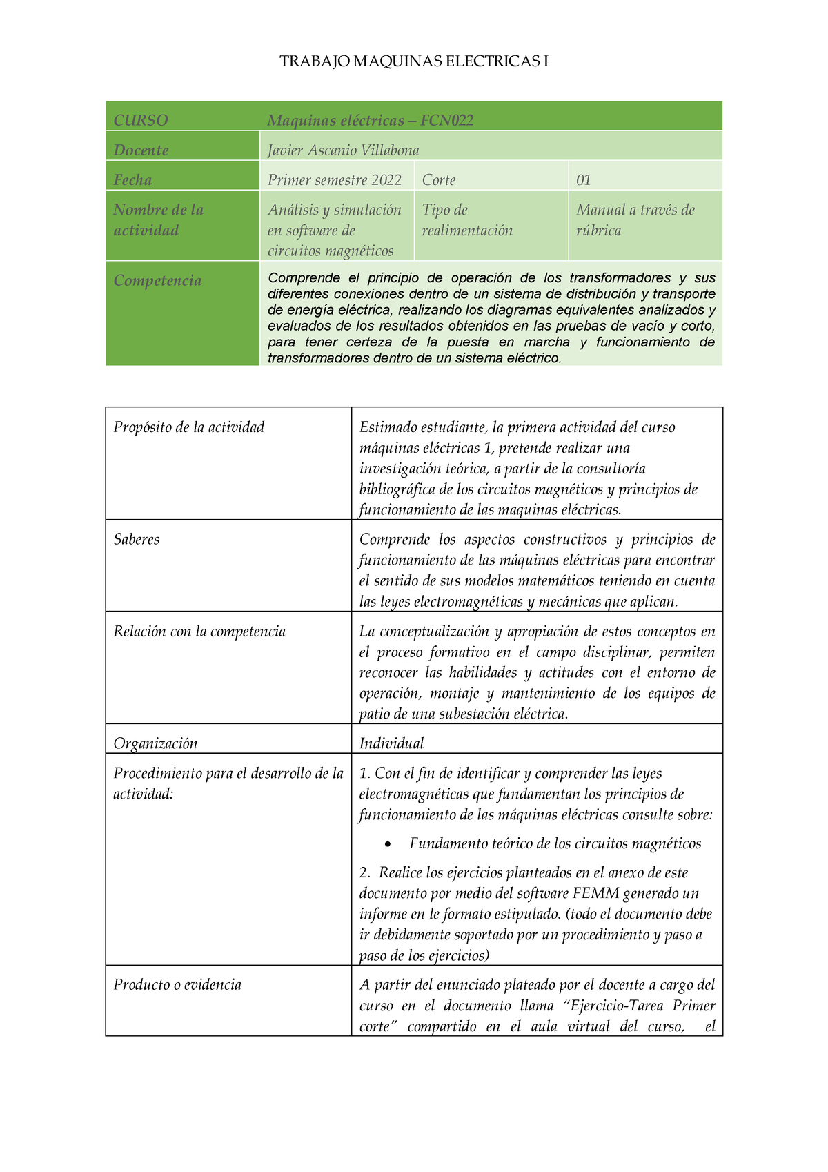 Taller circuitos magneticos primer corte - TRABAJO MAQUINAS ELECTRICAS ...