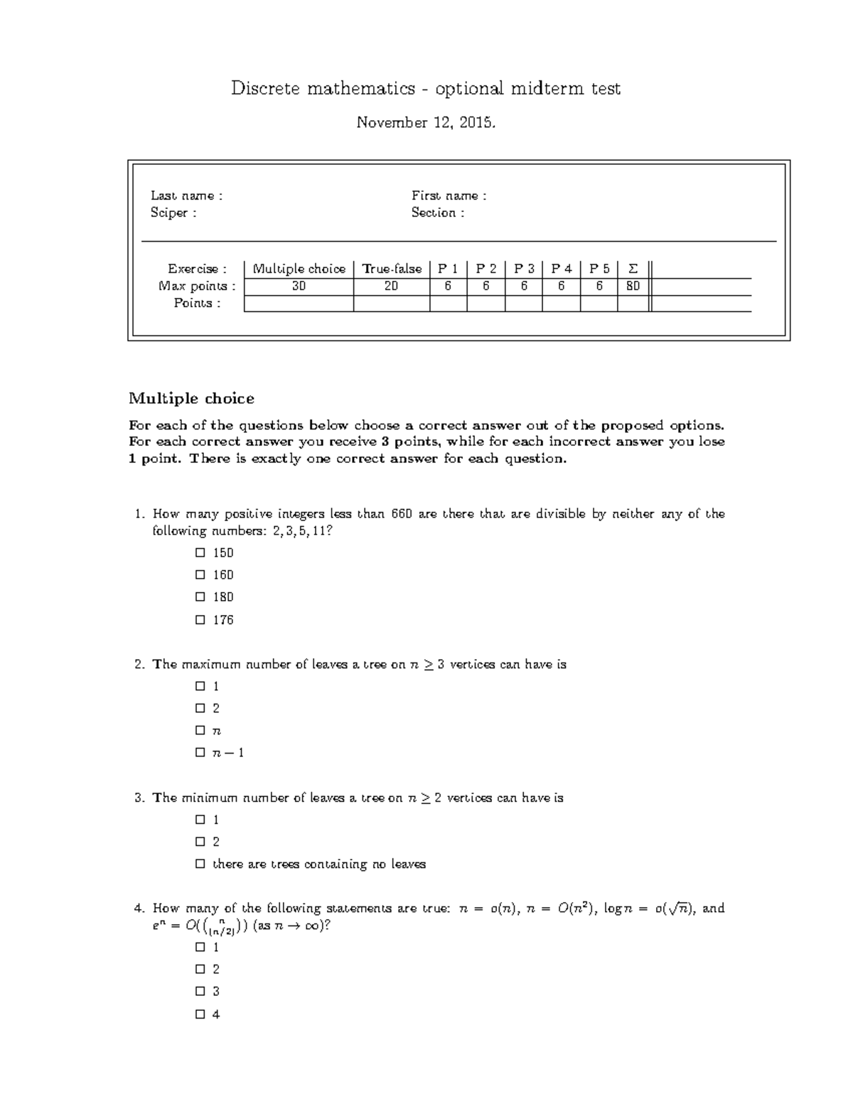 Midterm 16 May 2016, questions - Discrete mathematics - optional ...
