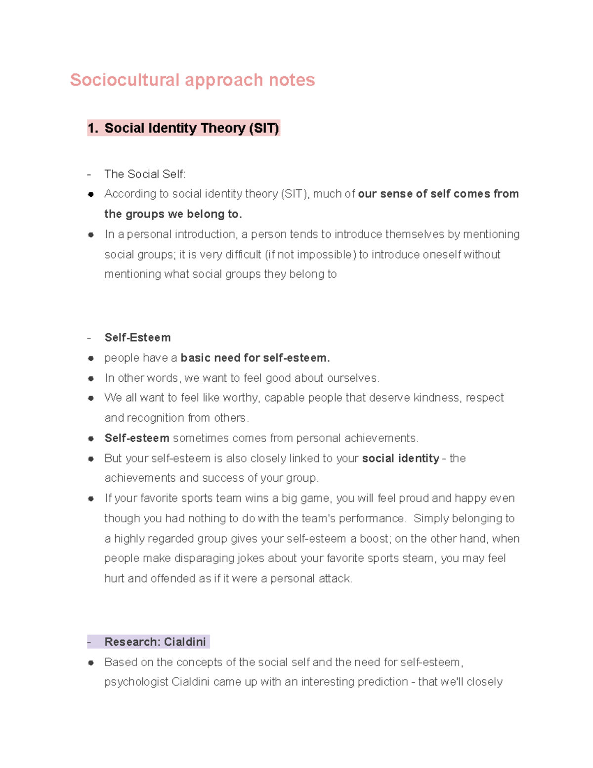 Ib Psych Sociocultural Approach Notes - Sociocultural Approach Notes 1 ...