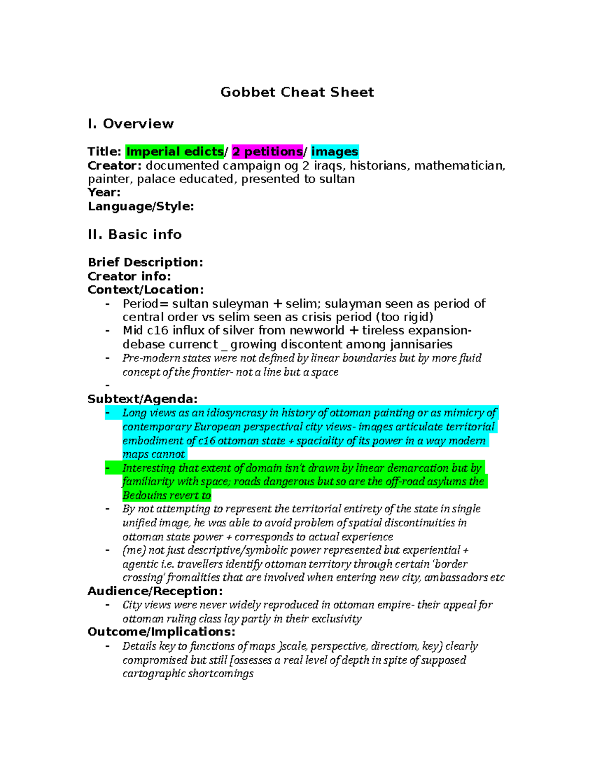 Gobbets Cheat Sheet- Roads - Gobbet Cheat Sheet I. Overview Title 