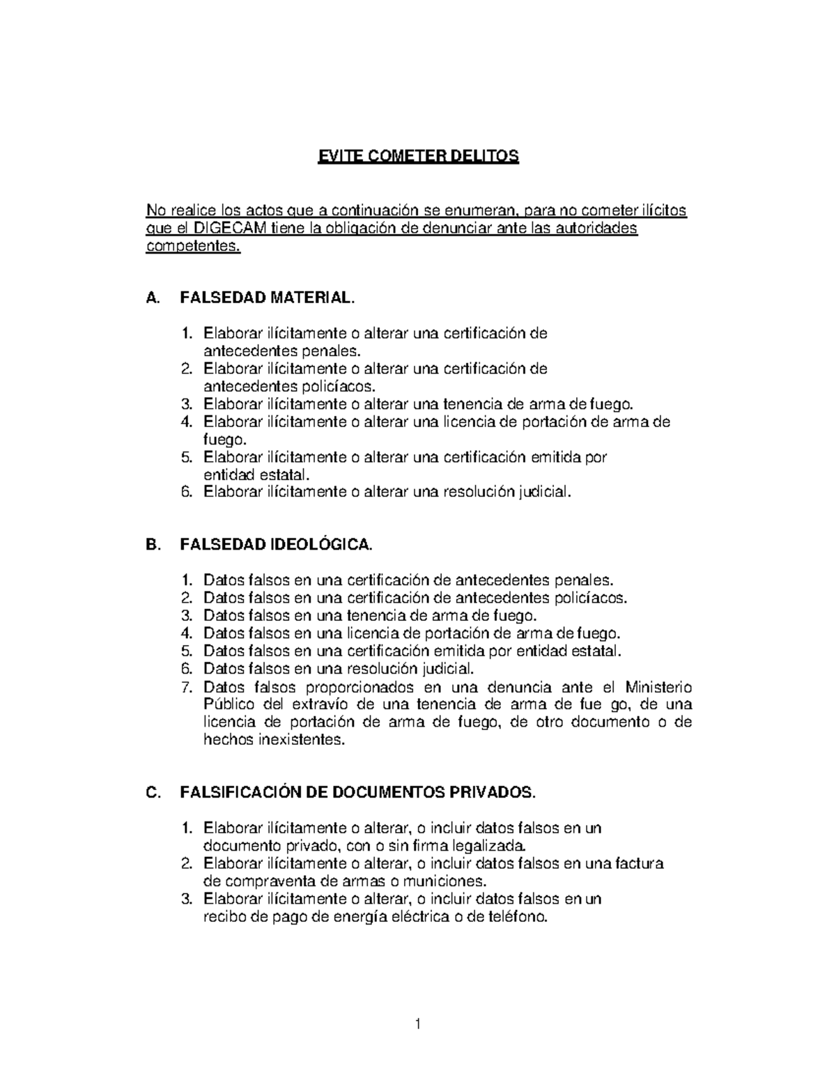 Delitos - EVITE COMETER DELITOS No realice los actos que a continuación ...