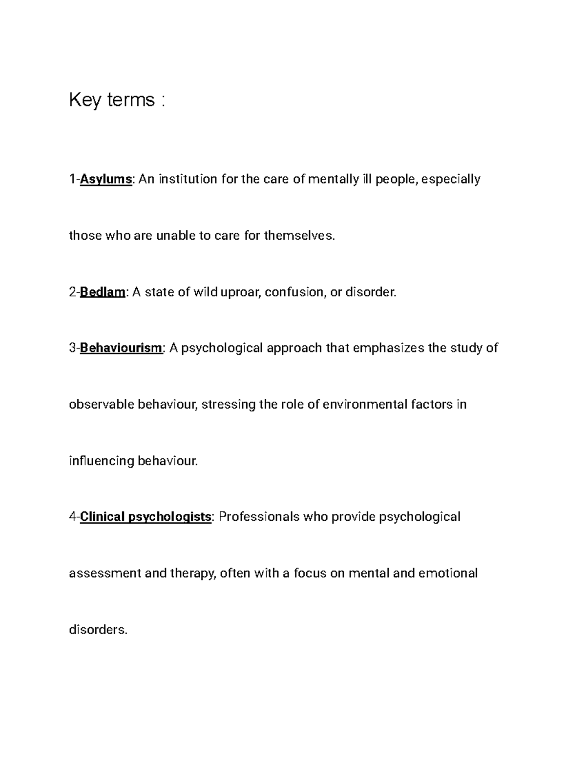 Pysc 222 Chp 1 Complete Notes - Key Terms : 1-Asylums: An Institution ...