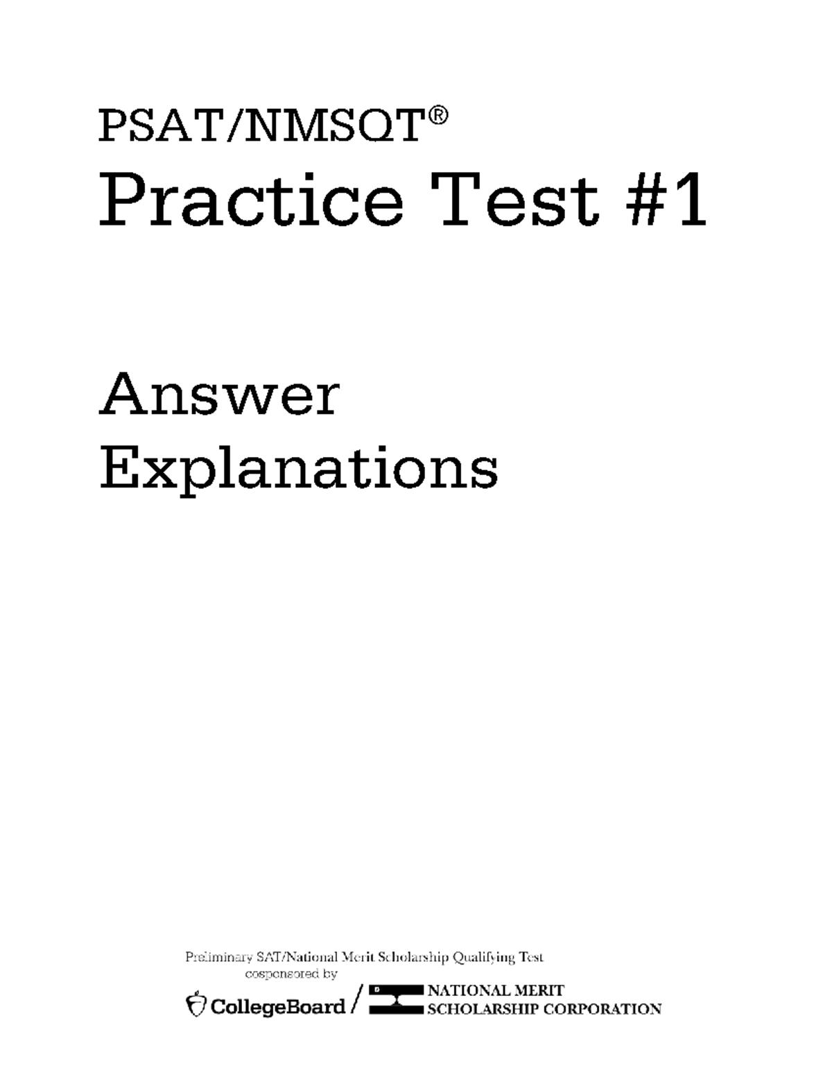 Psat nmsqt practice test 1 answers Practice Test Answer Explanations