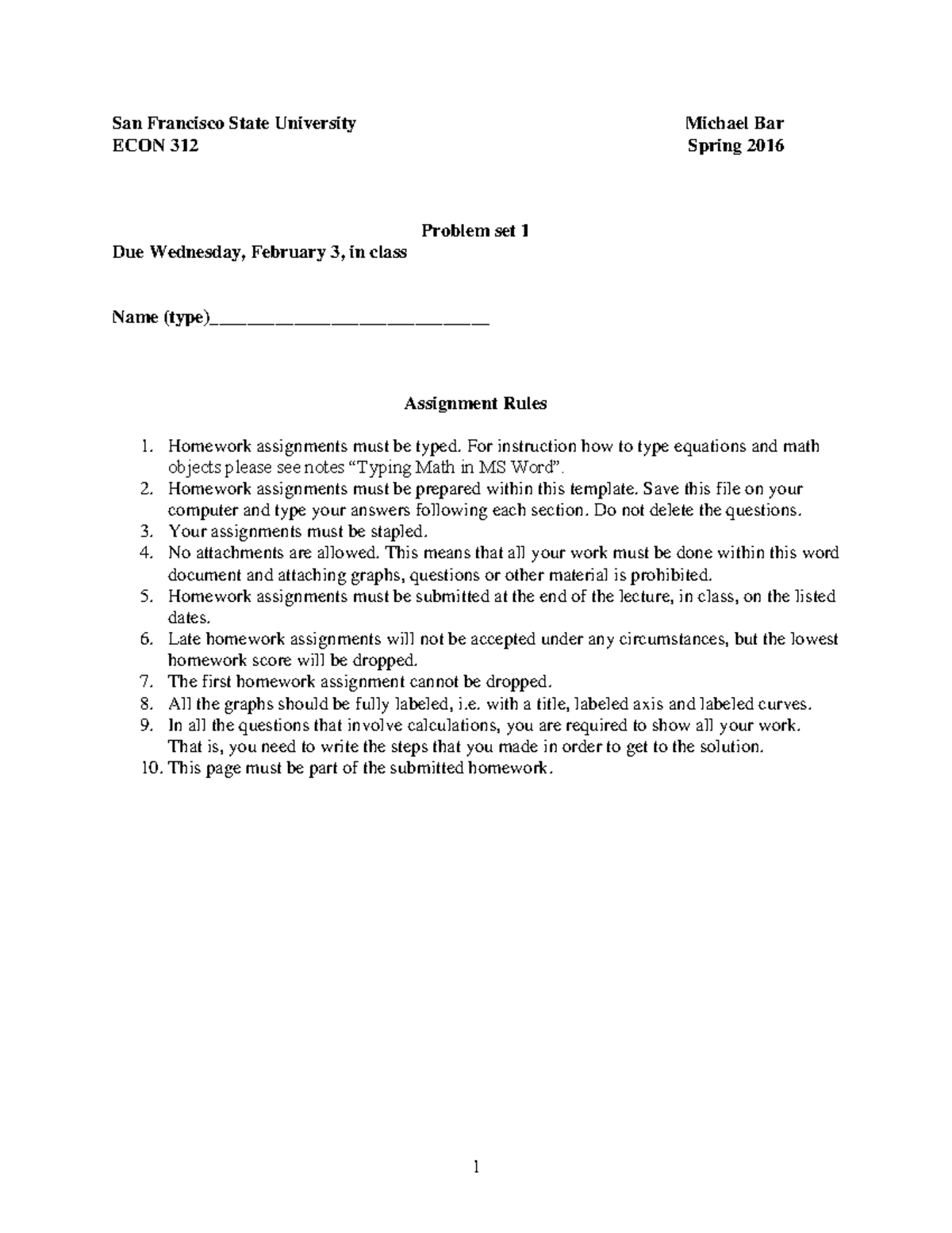 HW1, q + a Homework assignment 1 San Francisco State University