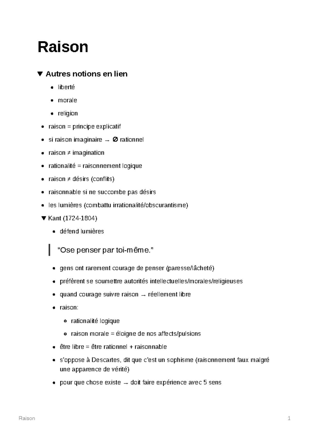 Philo (fiche) Raison Raison 1 Raison Autres notions en lien liberté