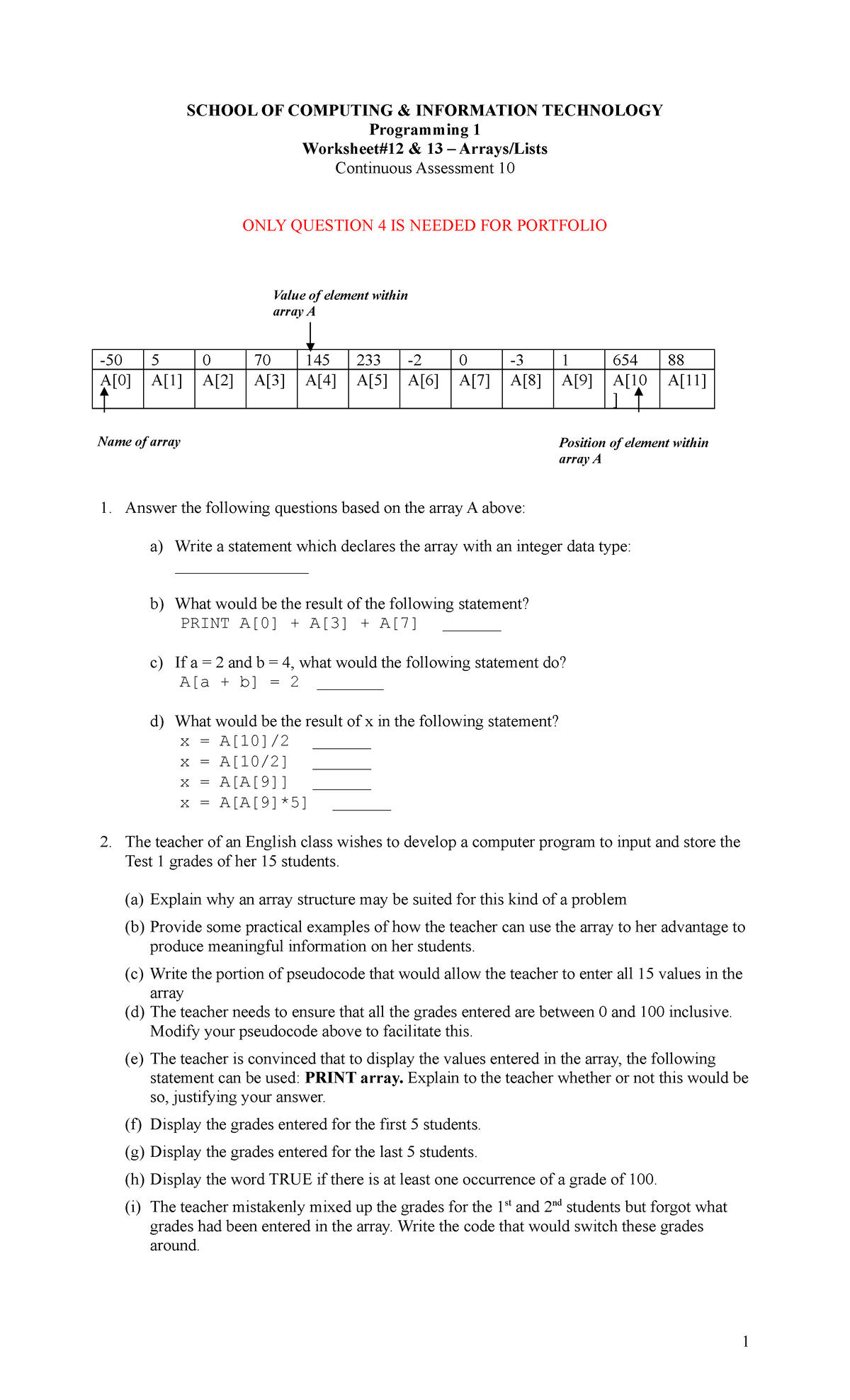 Worksheet+-+Week+12+-13 - SCHOOL OF COMPUTING & INFORMATION TECHNOLOGY ...
