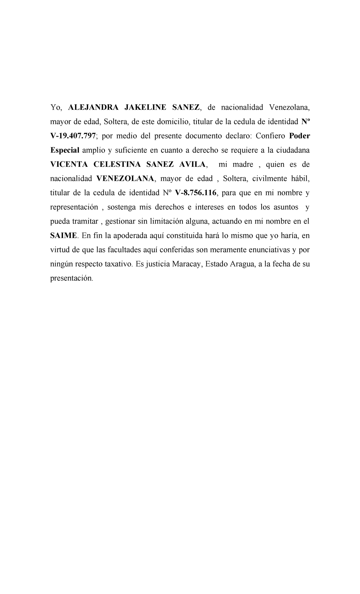 Poderes Especiales - poder Especifico - Yo, ALEJANDRA JAKELINE SANEZ ...