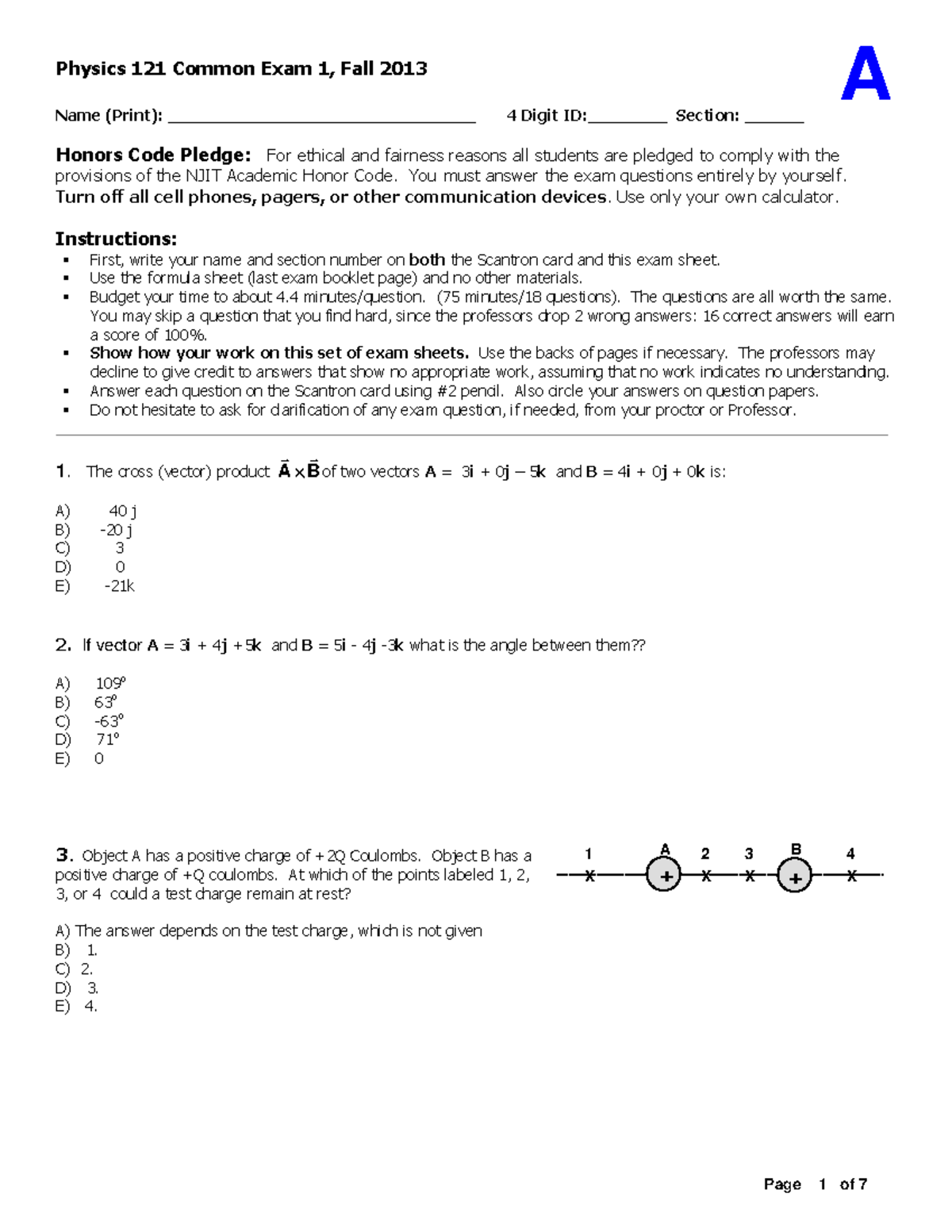 A Phys121 Common Exam Paper - 1 - Studocu